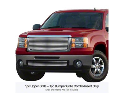 Stainless Steel Billet Upper and Lower Grille Overlay; Polished (07-13 Sierra 1500)