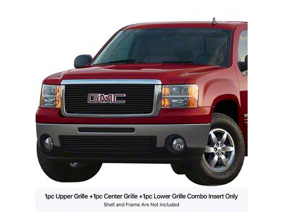 Stainless Steel Billet Upper and Lower Overlay Grilles; Black (07-13 Sierra 1500)