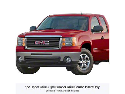 Stainless Steel Billet Upper and Lower Overlay Grilles with Logo Cutout; Black (07-13 Sierra 1500)