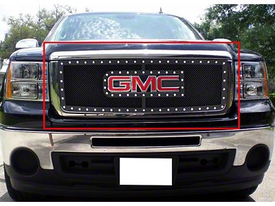 Stainless Steel Rivet Upper Grille Overlay; Black (07-13 Sierra 1500)