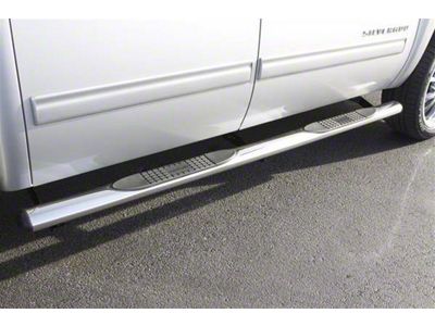 4-Inch Oval Straight Nerf Side Step Bars; Polished Stainless (19-25 Sierra 1500 Double Cab)
