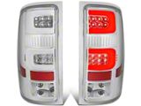Dual C-Bar LED Tail Lights; Chrome Housing; Clear Lens (07-13 Sierra 1500)