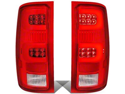 Dual C-Bar LED Tail Lights; Chrome Housing; Red Lens (07-13 Sierra 1500)