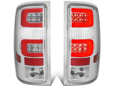 Dual C-Bar LED Tail Lights; Chrome Housing; Clear Lens (07-13 Sierra 1500)