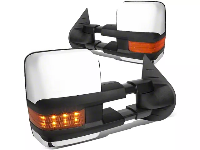 Towing Mirror; Powered; Heated; Amber LED Signal; Chrome; Pair (07-13 Sierra 1500)