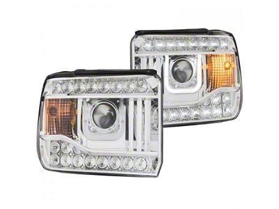 U-Bar Projector Headlights; Chrome Housing; Clear Lens (14-15 Sierra 1500 w/ Factory Halogen Headlights)