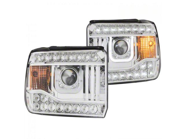 U-Bar Projector Headlights; Chrome Housing; Clear Lens (14-15 Sierra 1500 w/ Factory Halogen Headlights)