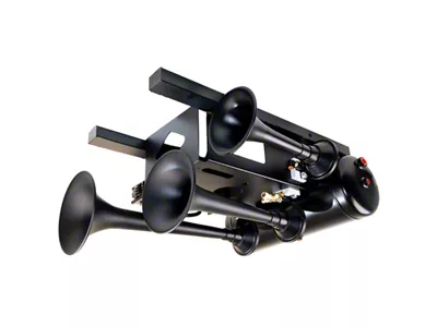 Universal Spare Tire Location Train Horn Kit with Model 730 Triple Horn; Black (Universal; Some Adaptation May Be Required)