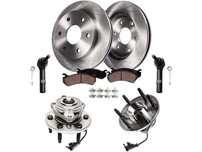 Vented 6-Lug Brake Rotor, Pad, Hub Assembly and Outer Tie Rod Kit; Front (07-13 2WD Sierra 1500)