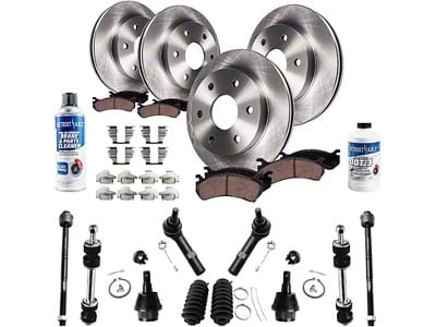 Vented 6-Lug Brake Rotor, Pad, Brake Fluid, Cleaner, Sway Bar Links and Tie Rod Kit; Front and Rear (07-13 Sierra 1500 w/ Rear Disc Brakes)
