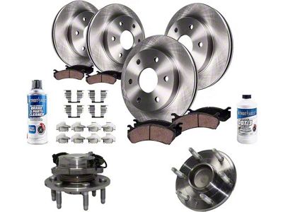 Vented 6-Lug Brake Rotor, Pad, Brake Fluid, Clear and Wheel Hub Assembly Kit; Front and Rear (07-13 2WD Sierra 1500 w/ Rear Disc Brakes)