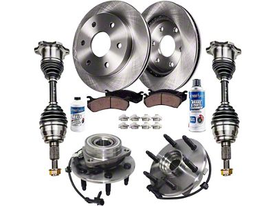 Vented 6-Lug Brake Rotor, Pad, Hub Assembly, CV Axles and Brake Fluid and Cleaner Kit; Front (05-06 4WD Sierra 1500 w/ Rear Drum Brakes)