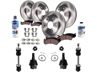 Vented 6-Lug Brake Rotor, Pad, Brake Fluid, Cleaner, Lower Ball Joint and Front Sway Bar Link Kit; Front and Rear (08-13 Sierra 1500 w/ Rear Disc Brakes)