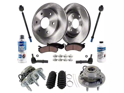 Vented 6-Lug Brake Rotor, Pad, Wheel Hub Assemblies, Brake Fluid, Cleaner and Tie Rod Kit; Front (07-13 4WD Sierra 1500 w/ Rear Disc Brakes)