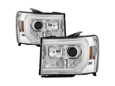 Version 2 Light Bar DRL Projector Headlights; Chrome Housing; Clear Lens (07-13 Sierra 1500)