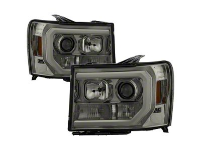 Version 2 Light Bar DRL Projector Headlights; Chrome Housing; Smoked Lens (07-13 Sierra 1500)