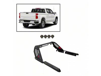 Vigor Roll Bar with 7-Inch Black Round LED Lights; Black (07-25 Sierra 1500)
