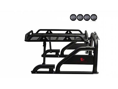 Warrior Roll Bar with 5.30-Inch Black Round Flood LED Lights; Black (01-25 Sierra 1500)