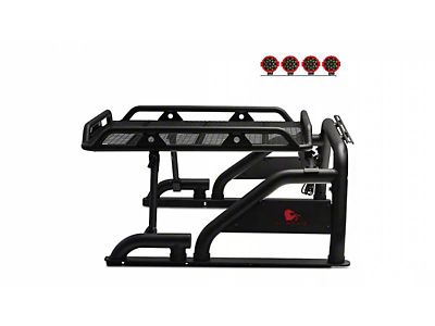 Warrior Roll Bar with 7-Inch Red Round LED Lights; Black (01-24 Sierra 1500)