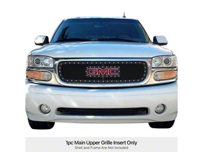 Wire Mesh Rivet Style Upper Overlay Grille with Logo Cutout; Black (99-02 Sierra 1500)