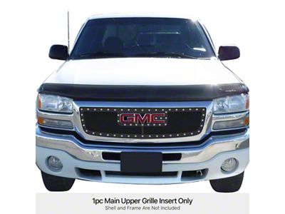 Wire Mesh Rivet Style Upper Overlay Grille with Logo Cutout; Black (03-06 Sierra 1500 Excluding Denali)