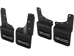 2-Inch Offset Black Wrap No-Drill Mud Flaps with GMC Logo; Front and Rear (24-26 Sierra 2500 HD AT4X)