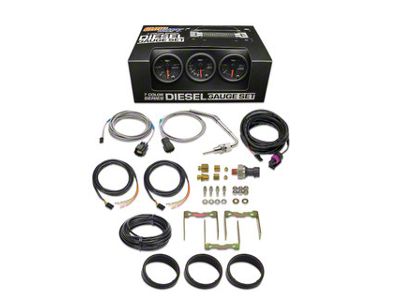 3-Gauge Diesel Truck Set; 60 PSI Boost/1500-Degree Pyrometer EGT/30 PSI Fuel Pressure; Black 7 Color (Universal; Some Adaptation May Be Required)