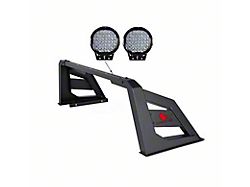 Armour Roll Bar with 9-Inch Black Round LED Lights; Black (01-25 Sierra 2500 HD)