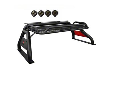 Atlas Roll Bar with 7-Inch Black Round LED Lights; Black (07-25 Sierra 2500 HD)