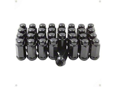 Black Bulge Acorn Lug Nut Kit; 14mm x 1.5; Set of 32 (07-24 Sierra 2500 HD)