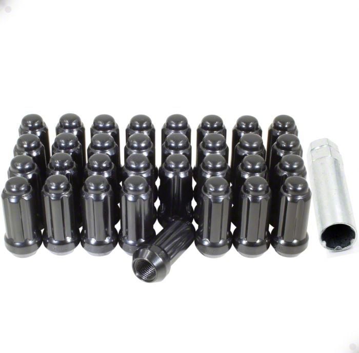 Sierra 2500 Black Chrome 6Spline Lug Nut Kit; 14mm x 1.5; Set of 32