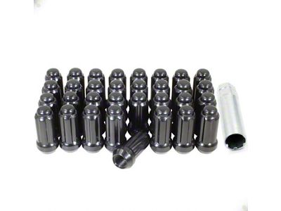 Black Chrome 6-Spline Lug Nut Kit; 14mm x 1.5; Set of 32 (07-24 Sierra 2500 HD)