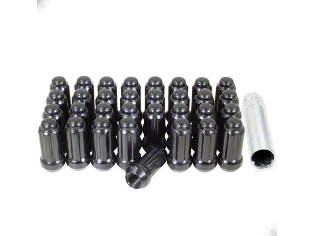 Black Chrome 6-Spline Lug Nut Kit; 14mm x 1.5; Set of 32 (07-24 Sierra 2500 HD)