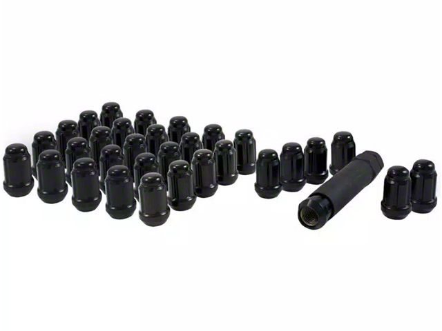 Black Closed End Spline Lug Nuts; M14 x 1.5; Set of 32 (07-24 Sierra 2500 HD)