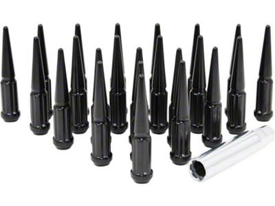 Black Spike Lug Nut Kit; 14mm x 1.5; Set of 32 (07-24 Sierra 2500 HD)