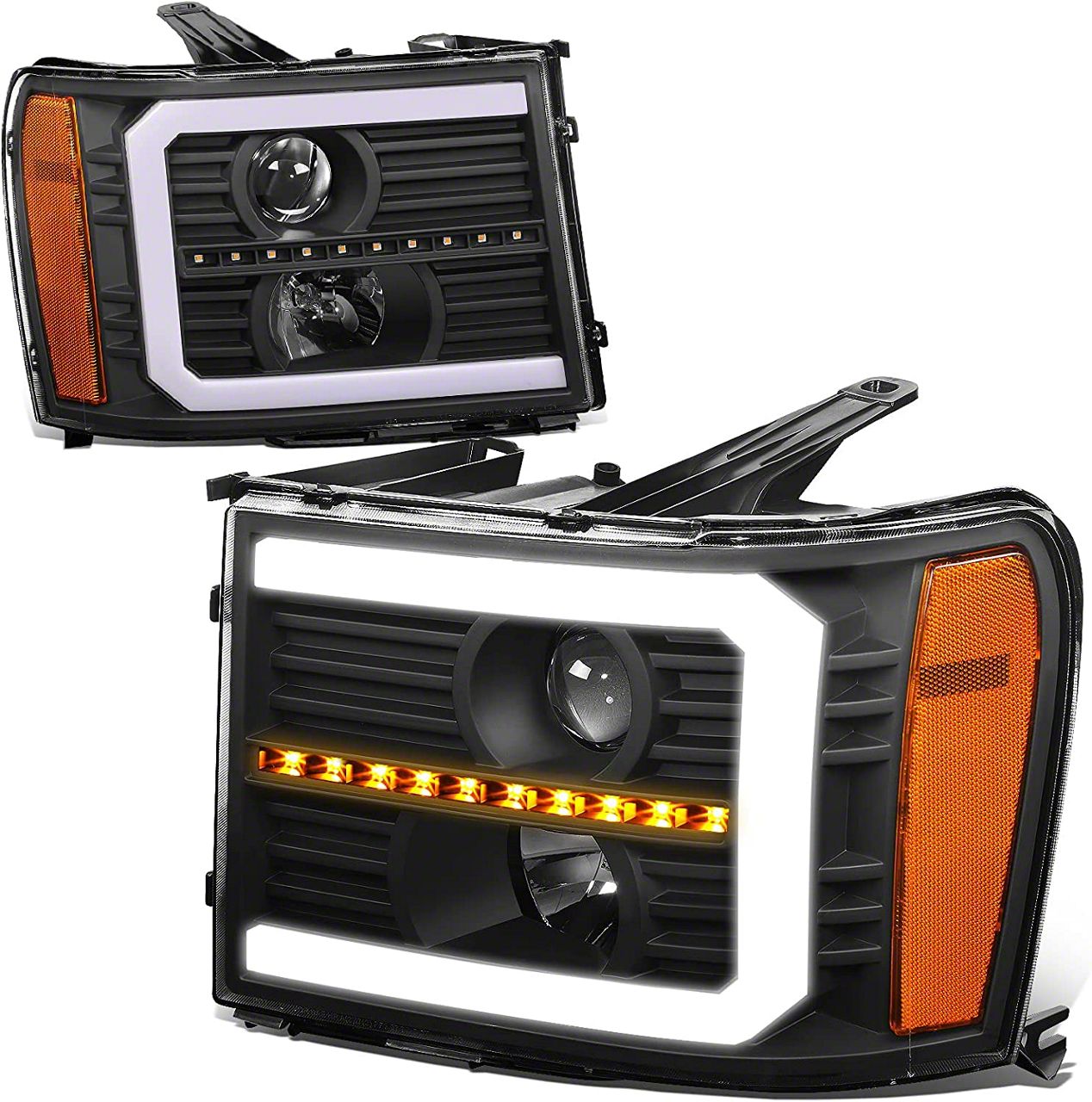 G-PLUS Dual LED Projector Headlights Smoke Lens Fit 07–14 GMC Sierra 1500 2500 3500