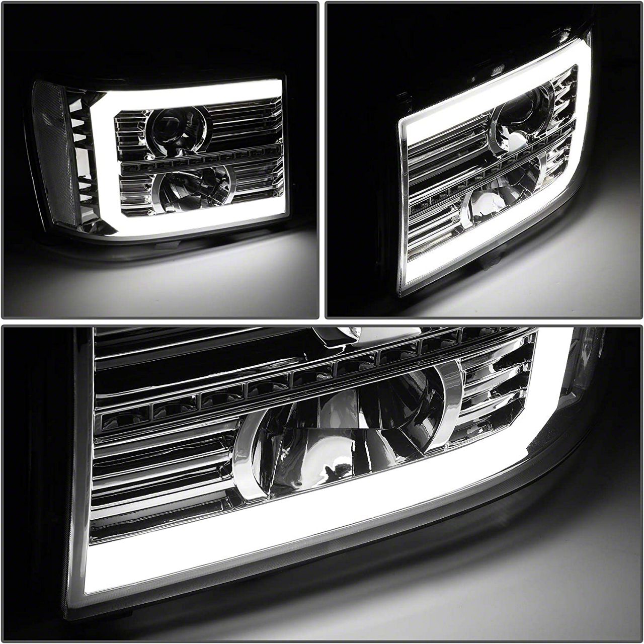 PM Performotor LED DRL Projector Headlights For 07-14 GMC Sierra – Black Housing, Clear Lens