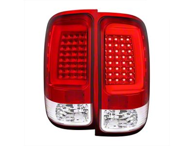 C-Bar LED Tail Lights; Chrome Housing; Red Clear Lens (07-14 Sierra 2500 HD)