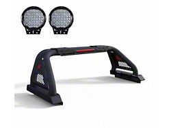 Classic Pro Roll Bar for Tonneau Cover with 9-Inch Black Round LED Lights; Black (15-25 Sierra 2500 HD)