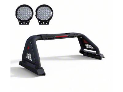 Classic Pro Roll Bar for Tonneau Cover with 9-Inch Black Round LED Lights; Black (15-25 Sierra 2500 HD)