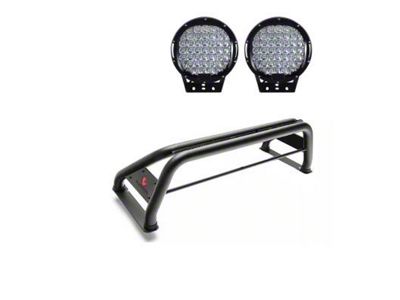 Classic Roll Bar with 9-Inch Black Round LED Lights; Black (01-25 Sierra 2500 HD)