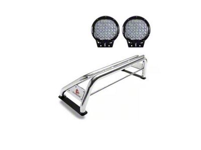 Classic Roll Bar with 9-Inch Black Round LED Lights; Stainless Steel (01-25 Sierra 2500 HD)
