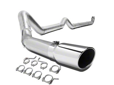 Downpipe-Back Muffler Delete Single Exhaust System with Polished Tip; Side Exit (01-06 6.6L Duramax Sierra 2500 HD)