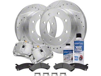 Drilled and Slotted 8-Lug Brake Rotor, Pad, Caliper, Brake Fluid and Cleaner Kit; Front (07-10 Sierra 2500 HD)
