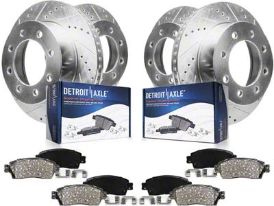 Drilled and Slotted 8-Lug Brake Rotor and Pad Kit; Front and Rear (07-10 Sierra 2500 HD)