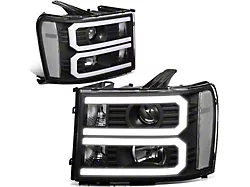 Dual U-Bar LED DRL Headlights with Clear Corners; Black Housing; Clear Lens (07-14 Sierra 2500 HD)