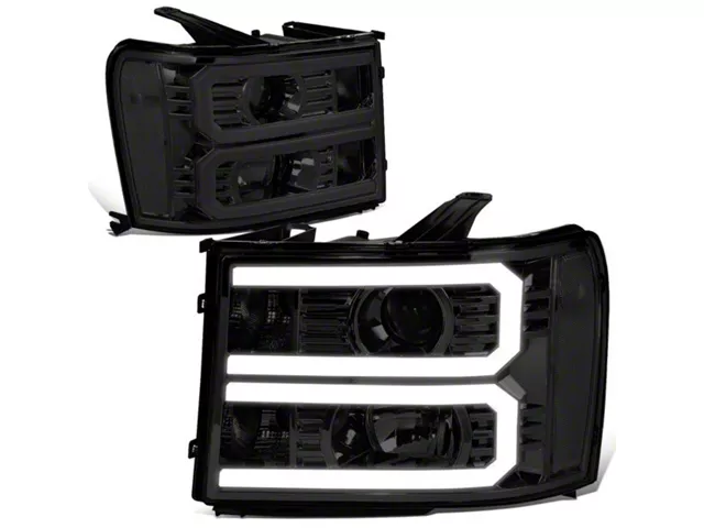 Dual U-Bar LED DRL Headlights with Clear Corners; Chrome Housing; Smoked Lens (07-14 Sierra 2500 HD)