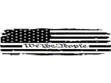 Full Rear Glass Tattered We The People Flag Decal; Gloss Black (07-24 Sierra 2500 HD)