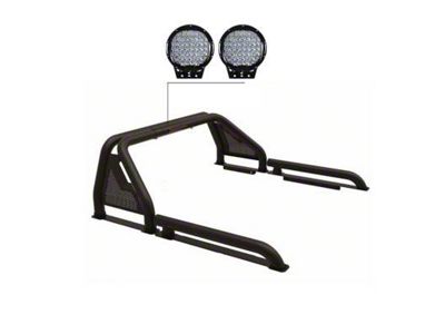Gladiator Roll Bar with 9-Inch Red Round Flood LED Lights; Black (15-25 Sierra 2500 HD)