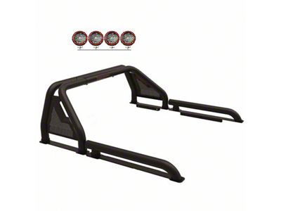 Gladiator Roll Bar with 5.30-Inch Red Round Flood LED Lights; Black (07-25 Sierra 2500 HD)